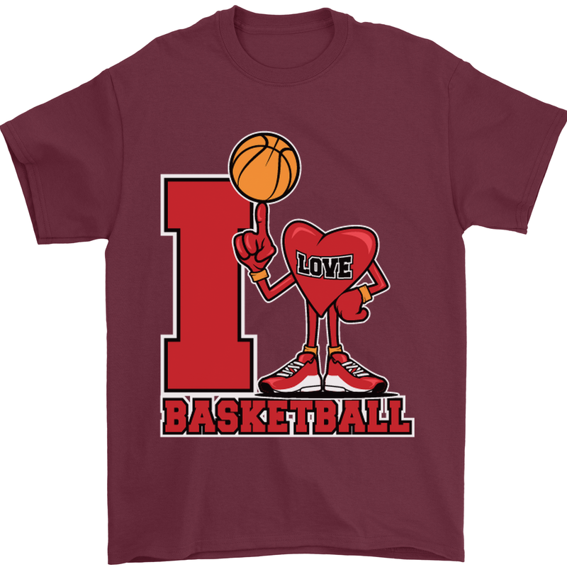 I Love Basketball Mens T-Shirt Cotton Gildan Maroon
