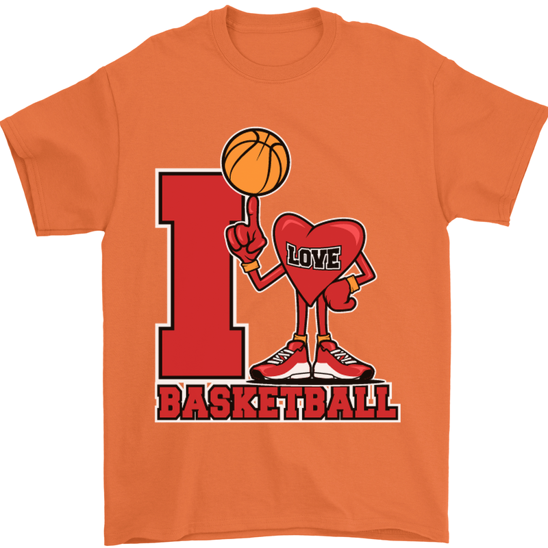 I Love Basketball Mens T-Shirt Cotton Gildan Orange