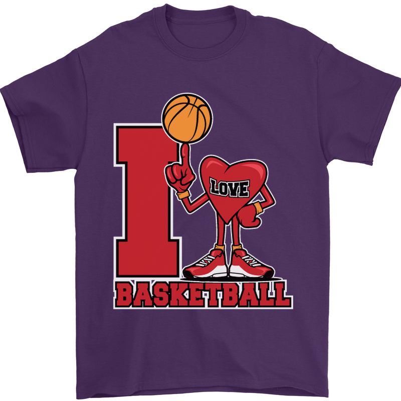 I Love Basketball Mens T-Shirt Cotton Gildan Purple