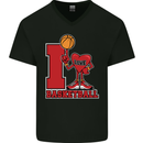 I Love Basketball Mens V-Neck Cotton T-Shirt Black