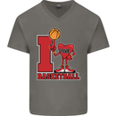 I Love Basketball Mens V-Neck Cotton T-Shirt Charcoal