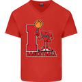I Love Basketball Mens V-Neck Cotton T-Shirt Red