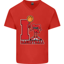 I Love Basketball Mens V-Neck Cotton T-Shirt Red