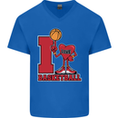 I Love Basketball Mens V-Neck Cotton T-Shirt Royal Blue