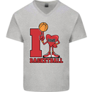 I Love Basketball Mens V-Neck Cotton T-Shirt Sports Grey