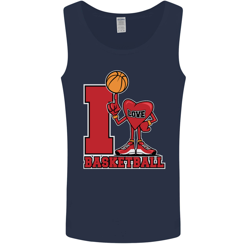 I Love Basketball Mens Vest Tank Top Navy Blue