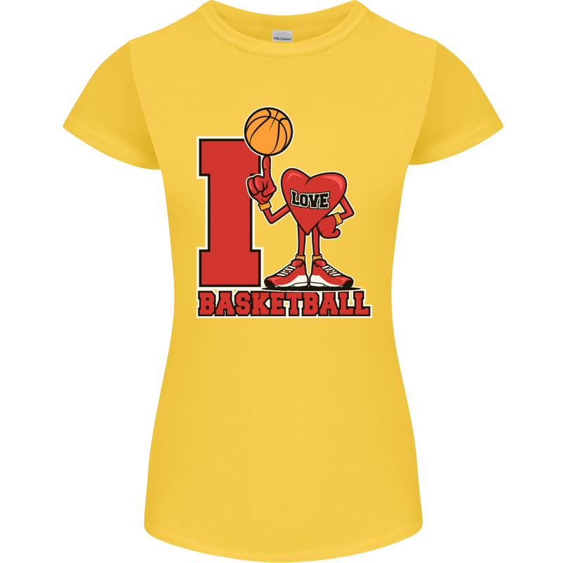 I Love Basketball Womens Petite Cut T-Shirt Yellow