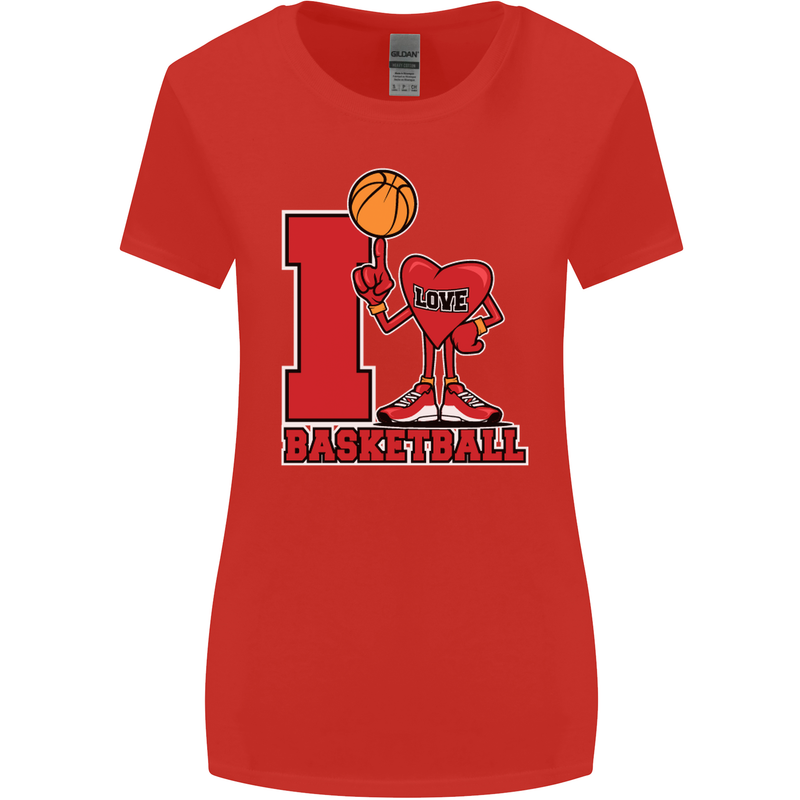 I Love Basketball Womens Wider Cut T-Shirt Red