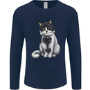 I Love Cats Cute Kitten Mens Long Sleeve T-Shirt Navy Blue
