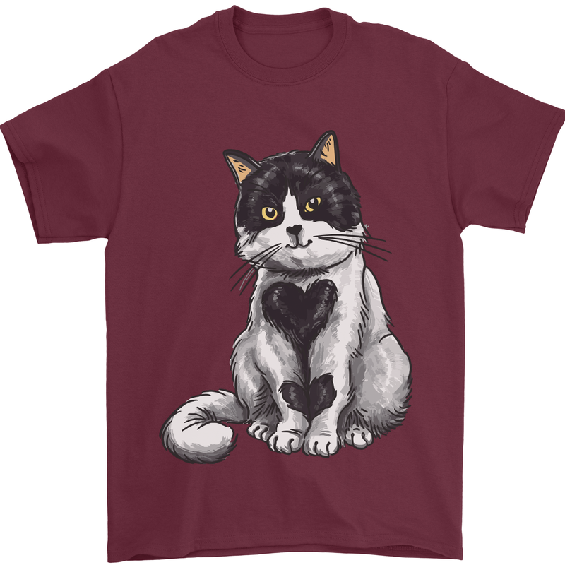 I Love Cats Cute Kitten Mens T-Shirt Cotton Gildan Maroon