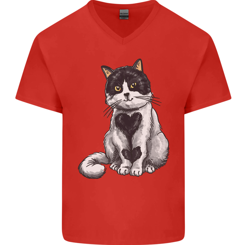 I Love Cats Cute Kitten Mens V-Neck Cotton T-Shirt Red