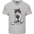 I Love Cats Cute Kitten Mens V-Neck Cotton T-Shirt Sports Grey