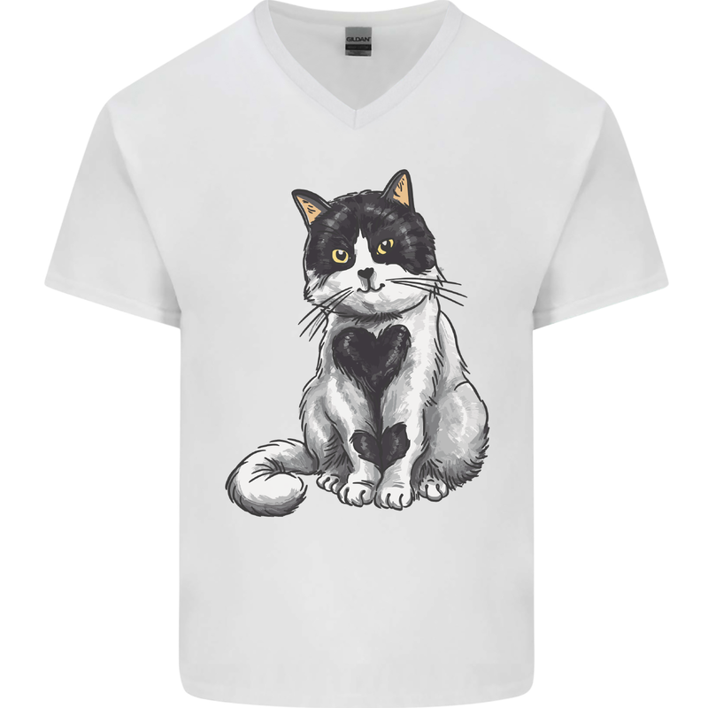 I Love Cats Cute Kitten Mens V-Neck Cotton T-Shirt White