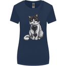 I Love Cats Cute Kitten Womens Wider Cut T-Shirt Navy Blue