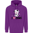 I Love Cows Childrens Kids Hoodie Purple