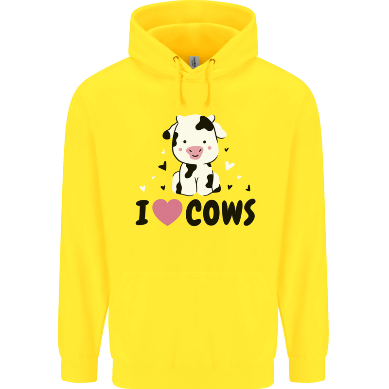 I Love Cows Childrens Kids Hoodie Yellow