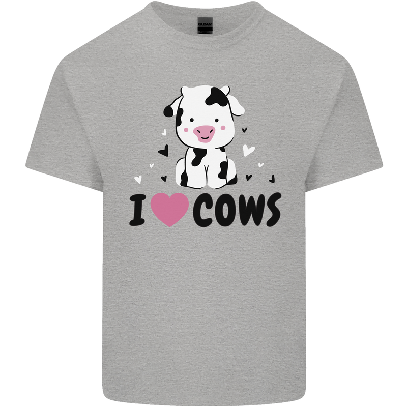 I Love Cows Kids T-Shirt Childrens Sports Grey
