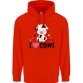 I Love Cows Mens 80% Cotton Hoodie Bright Red
