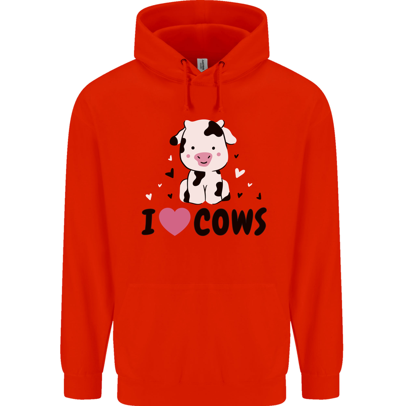 I Love Cows Mens 80% Cotton Hoodie Bright Red