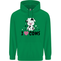 I Love Cows Mens 80% Cotton Hoodie Irish Green