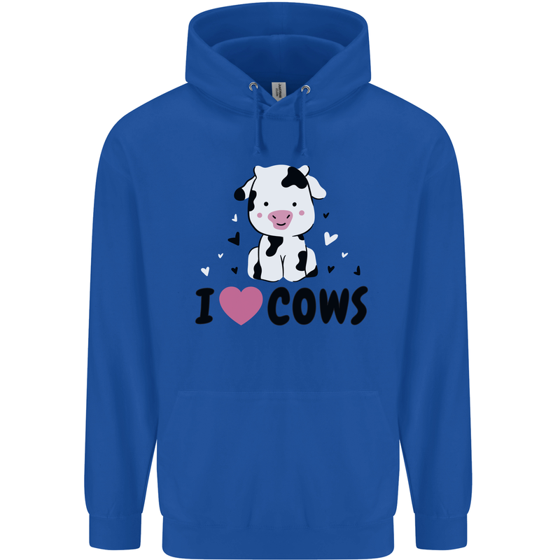 I Love Cows Mens 80% Cotton Hoodie Royal Blue
