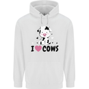 I Love Cows Mens 80% Cotton Hoodie White