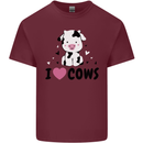 I Love Cows Mens Cotton T-Shirt Tee Top Maroon