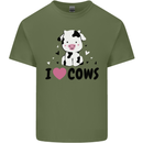 I Love Cows Mens Cotton T-Shirt Tee Top Military Green