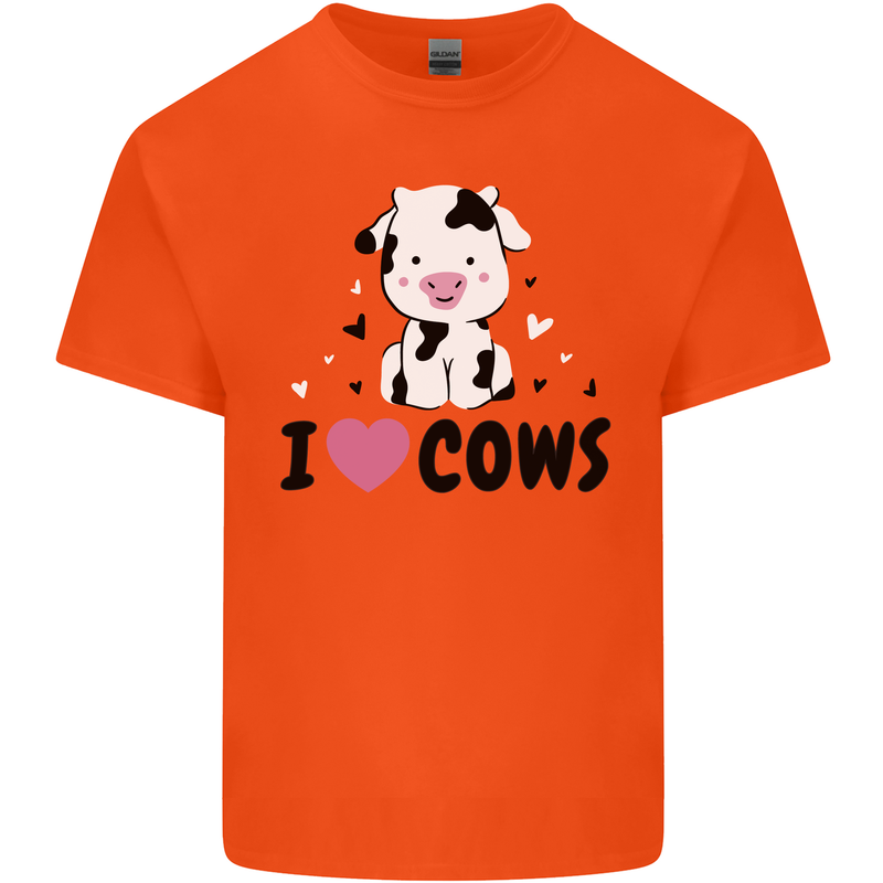 I Love Cows Mens Cotton T-Shirt Tee Top Orange