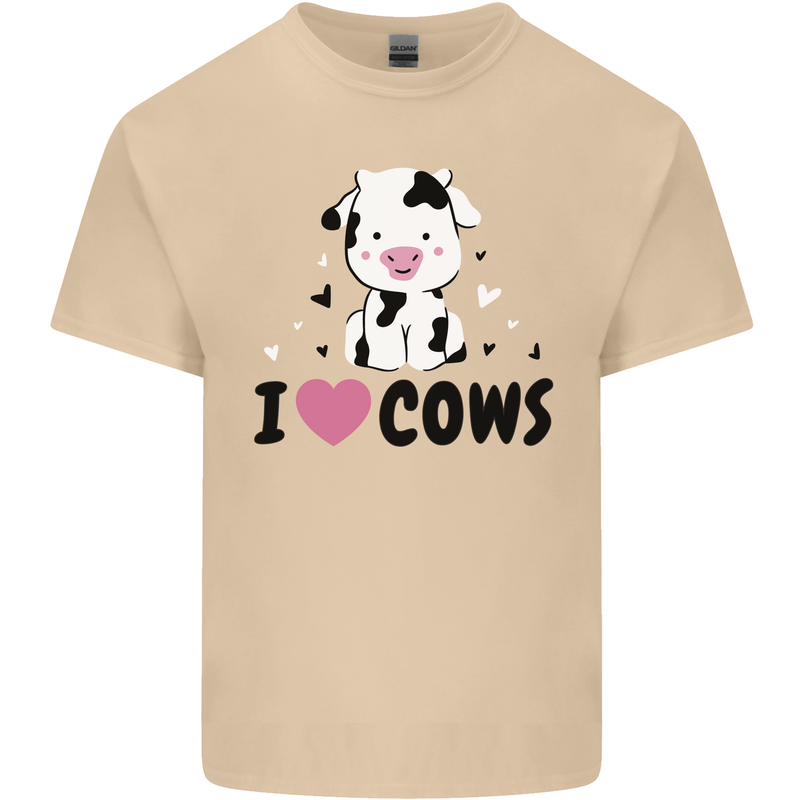 I Love Cows Mens Cotton T-Shirt Tee Top Sand