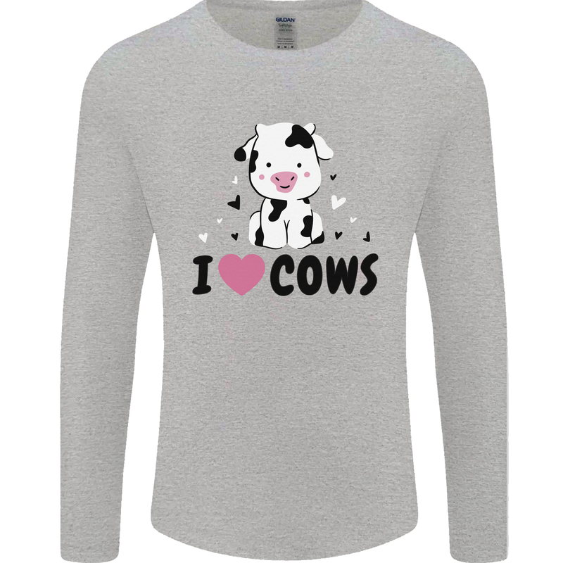 I Love Cows Mens Long Sleeve T-Shirt Sports Grey