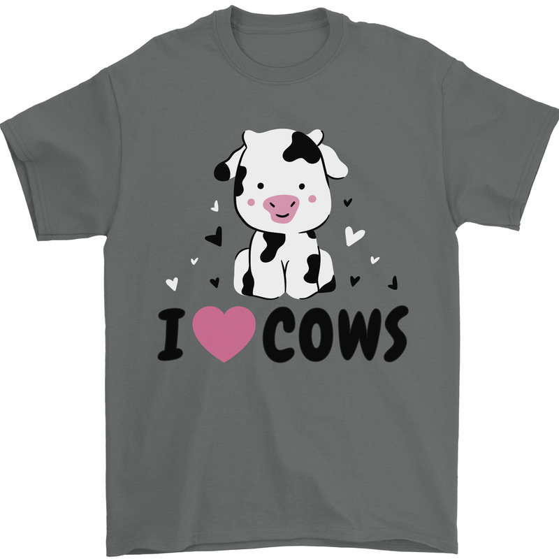 I Love Cows Mens T-Shirt 100% Cotton Charcoal