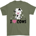 I Love Cows Mens T-Shirt 100% Cotton Military Green