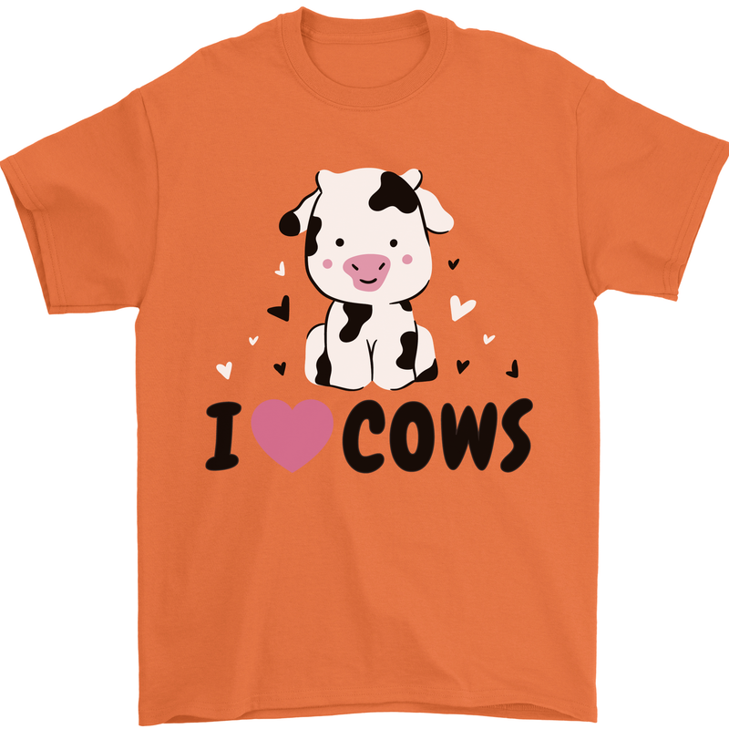 I Love Cows Mens T-Shirt 100% Cotton Orange