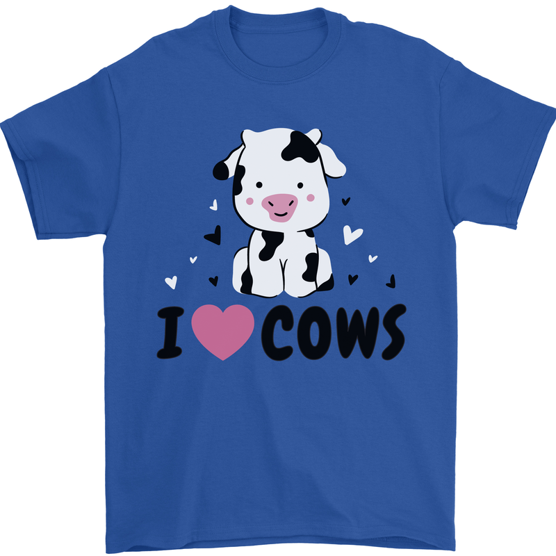 I Love Cows Mens T-Shirt 100% Cotton Royal Blue