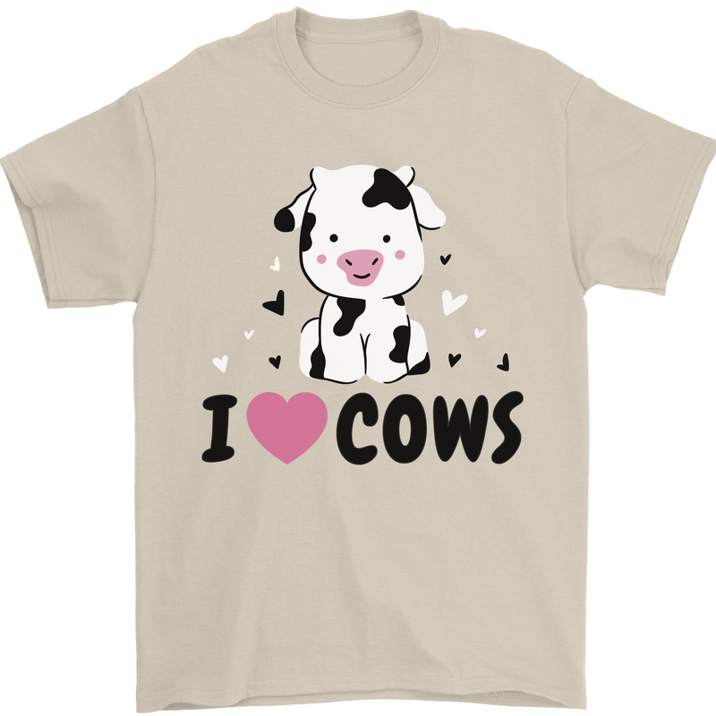 I Love Cows Mens T-Shirt 100% Cotton Sand
