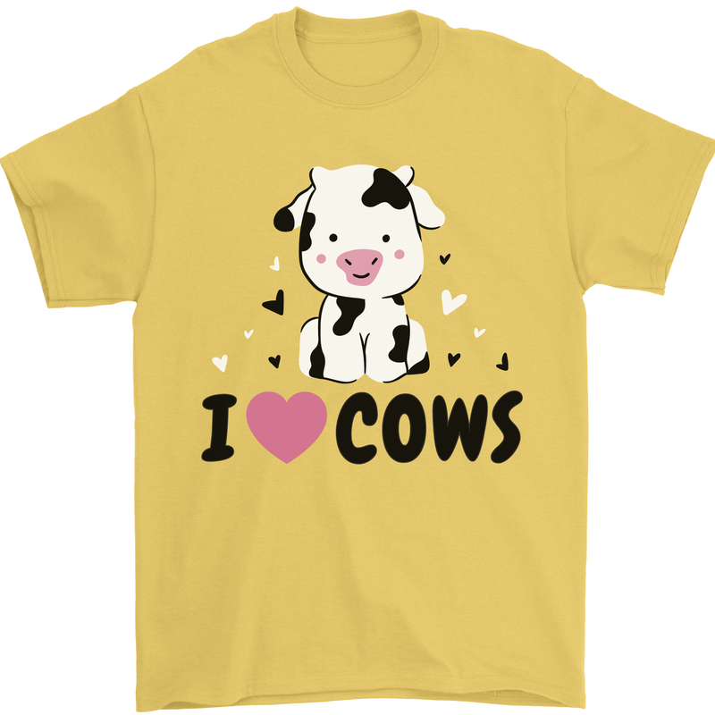 I Love Cows Mens T-Shirt 100% Cotton Yellow