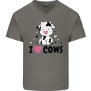 I Love Cows Mens V-Neck Cotton T-Shirt Charcoal