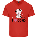 I Love Cows Mens V-Neck Cotton T-Shirt Red