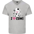 I Love Cows Mens V-Neck Cotton T-Shirt Sports Grey