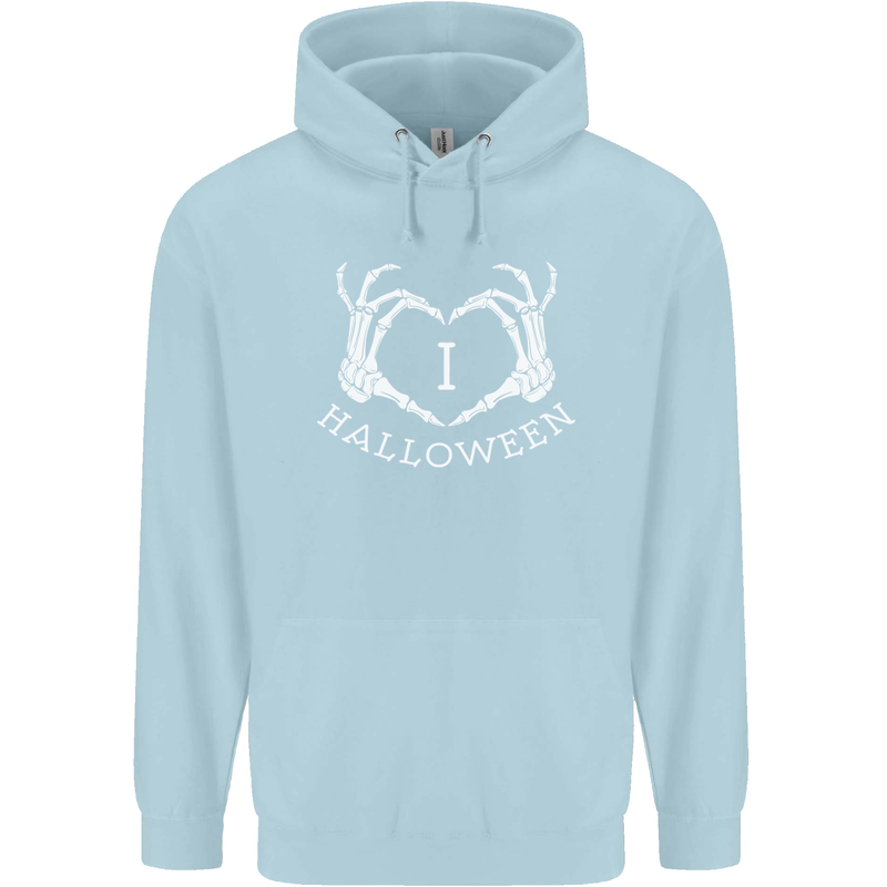 I Love Halloween Funny Skeleton Hand Skull Childrens Kids Hoodie Light Blue