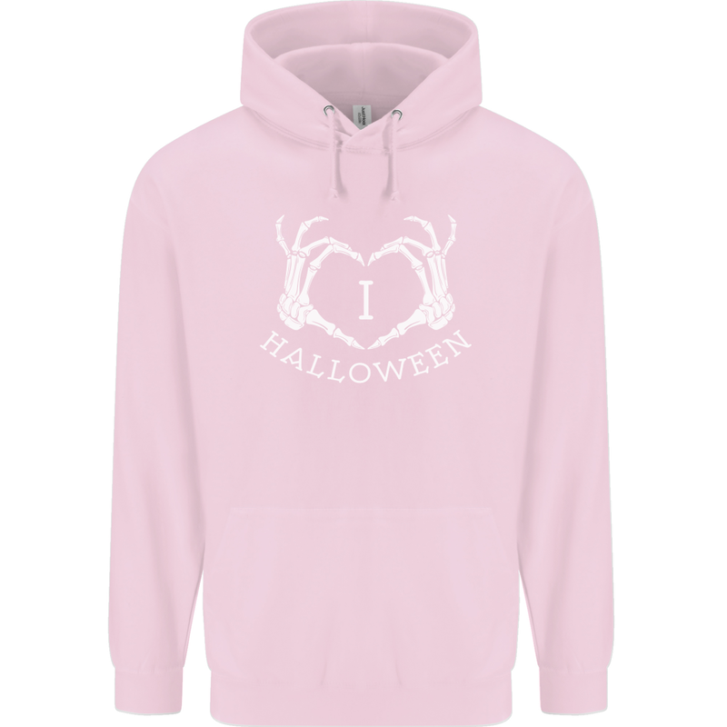 I Love Halloween Funny Skeleton Hand Skull Childrens Kids Hoodie Light Pink