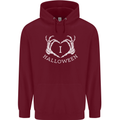 I Love Halloween Funny Skeleton Hand Skull Childrens Kids Hoodie Maroon