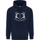 I Love Halloween Funny Skeleton Hand Skull Childrens Kids Hoodie Navy Blue