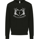 I Love Halloween Funny Skeleton Hand Skull Kids Sweatshirt Jumper Black