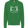 I Love Halloween Funny Skeleton Hand Skull Kids Sweatshirt Jumper Irish Green