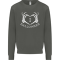 I Love Halloween Funny Skeleton Hand Skull Kids Sweatshirt Jumper Storm Grey