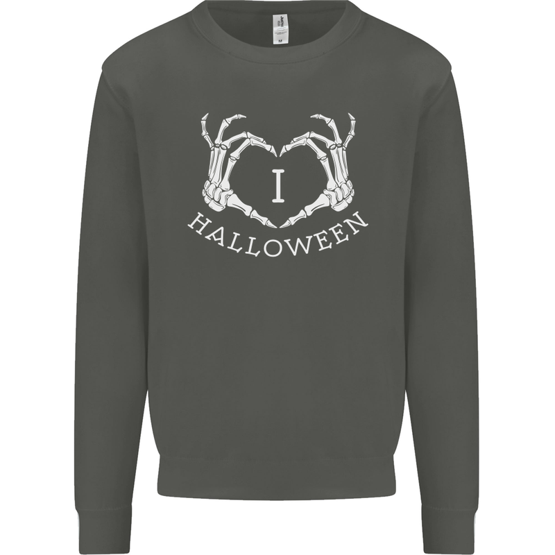 I Love Halloween Funny Skeleton Hand Skull Kids Sweatshirt Jumper Storm Grey