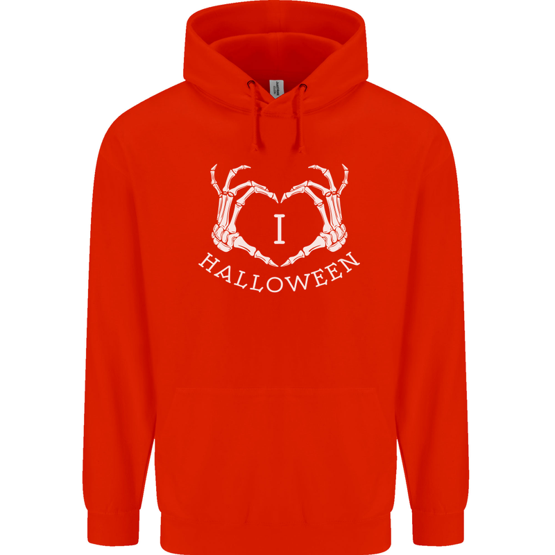 I Love Halloween Funny Skeleton Hand Skull Mens 80% Cotton Hoodie Bright Red
