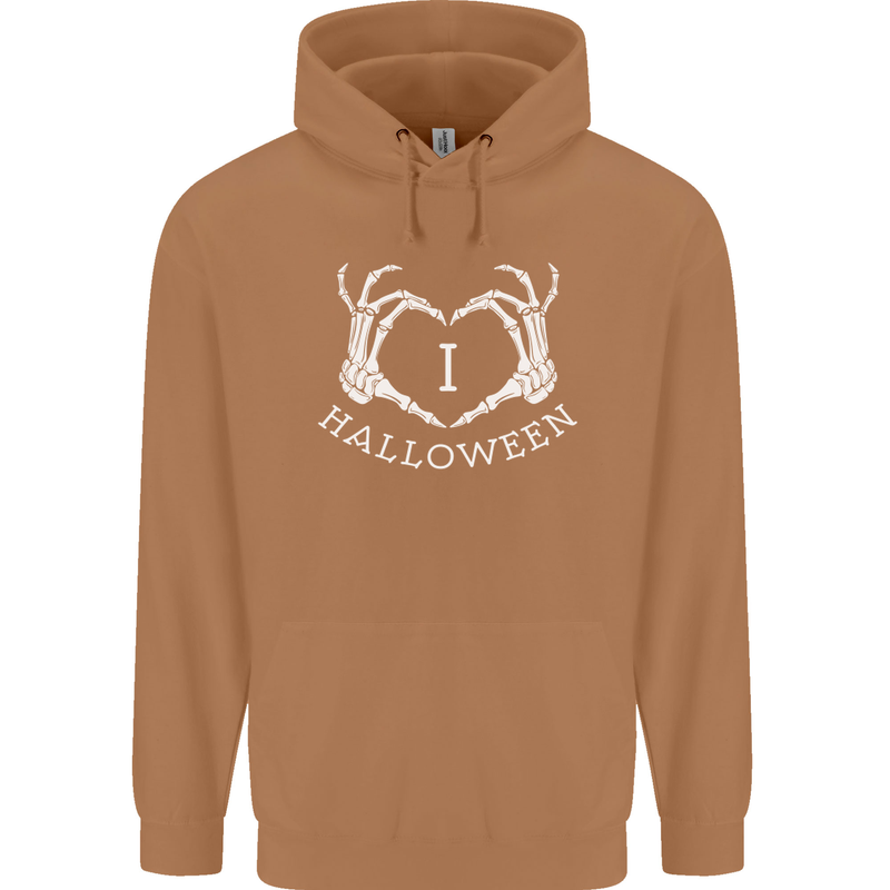 I Love Halloween Funny Skeleton Hand Skull Mens 80% Cotton Hoodie Caramel Latte